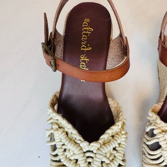 Cream and Brown Woven Wedge Sandals - Picture 8 of 11